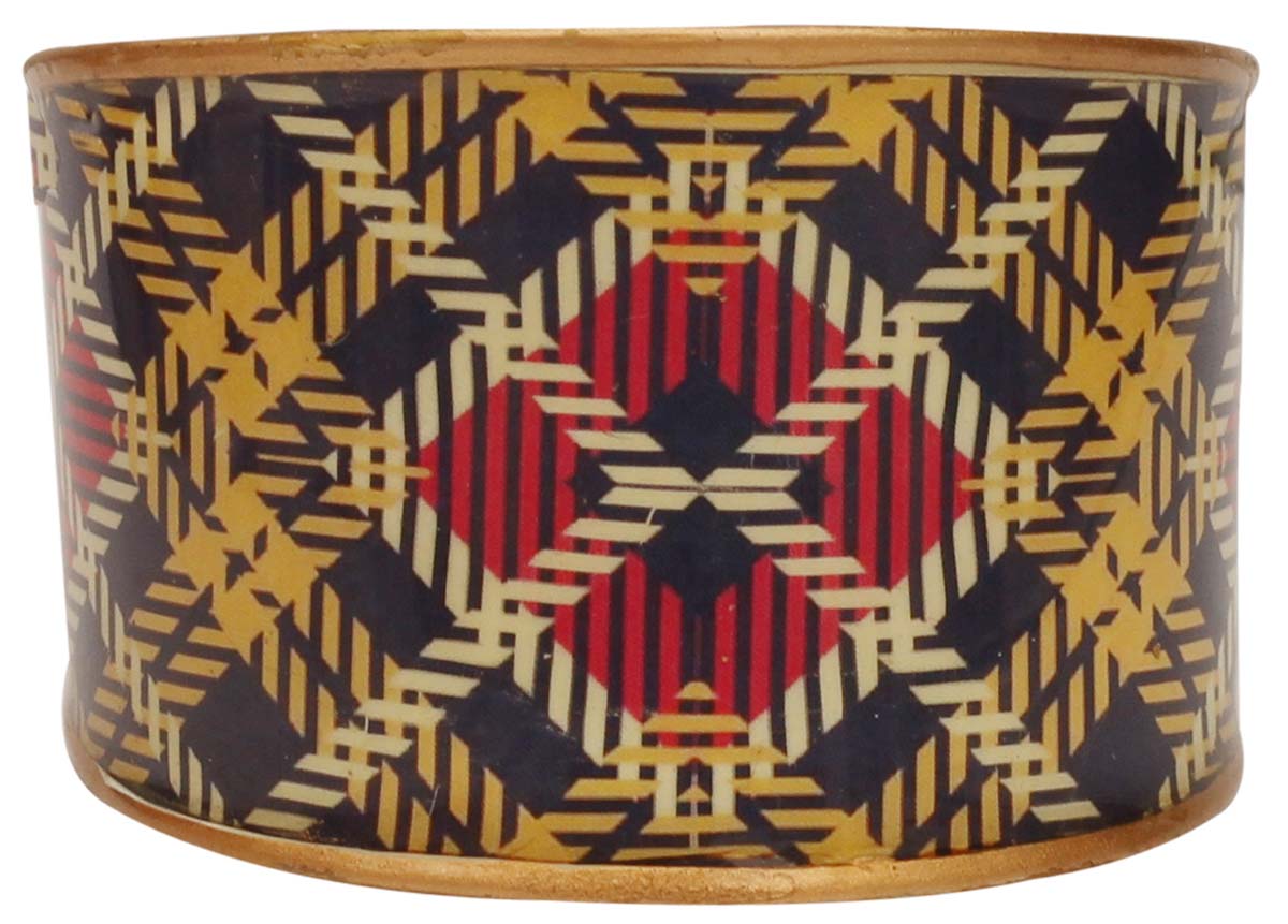 2.6” Golden Brass Cuff Bracelet with Red Yellow Chequered Pattern - Elegant Accessories / Jewelry / Gifts for Her - Buy in Bulk Wholesale